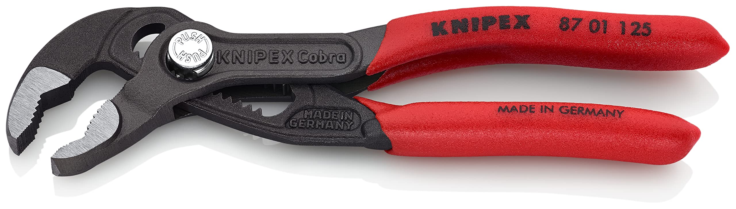 Knipex Cobra push-button adjustment close-up for quick sizing