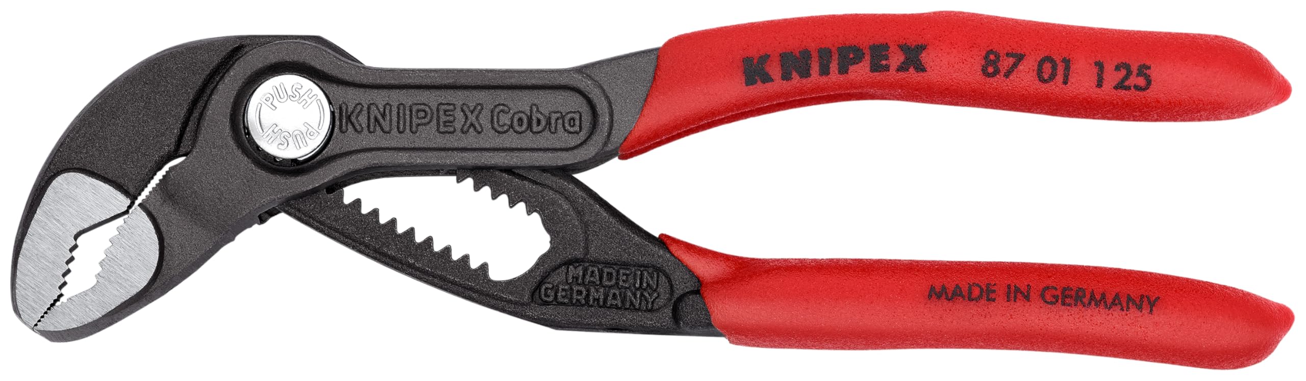 KNIPEX Cobra Pliers 87 01 125 SBA front view with one-handed adjustment