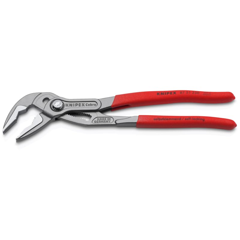 KNIPEX Cobra Extra Slim jaws closeup showing strong grip on hex nuts.