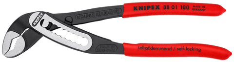 KNIPEX 88 01 180 SBA alligator water pump pliers front view for secure pipe gripping.