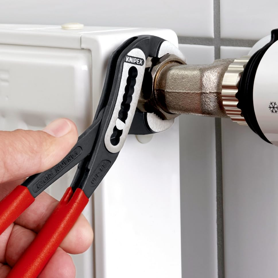 KNIPEX self-locking feature prevents slipping on pipes and nuts.