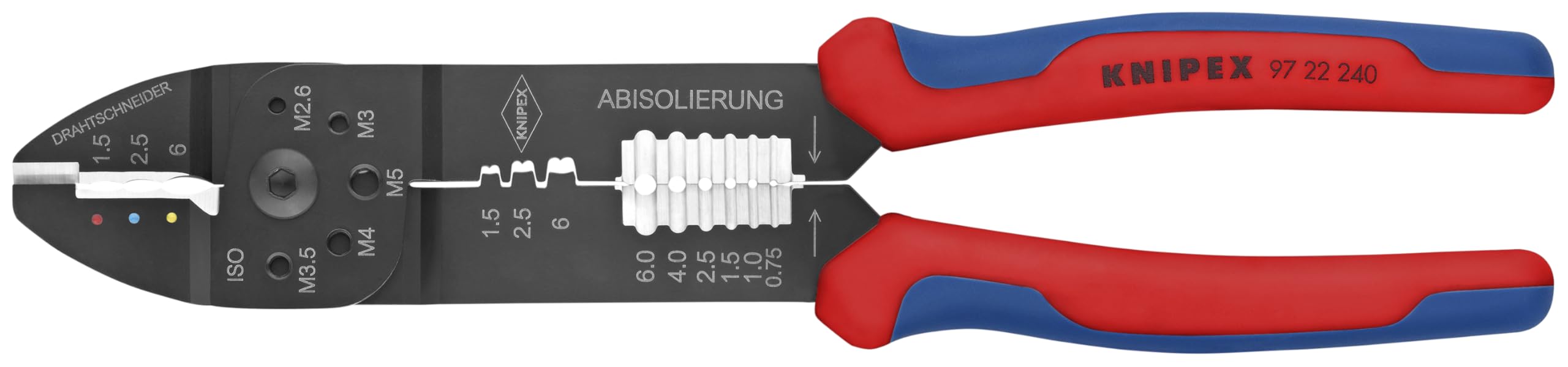 Knipex 97 22 240 crimping pliers cutting cables for secure terminations.