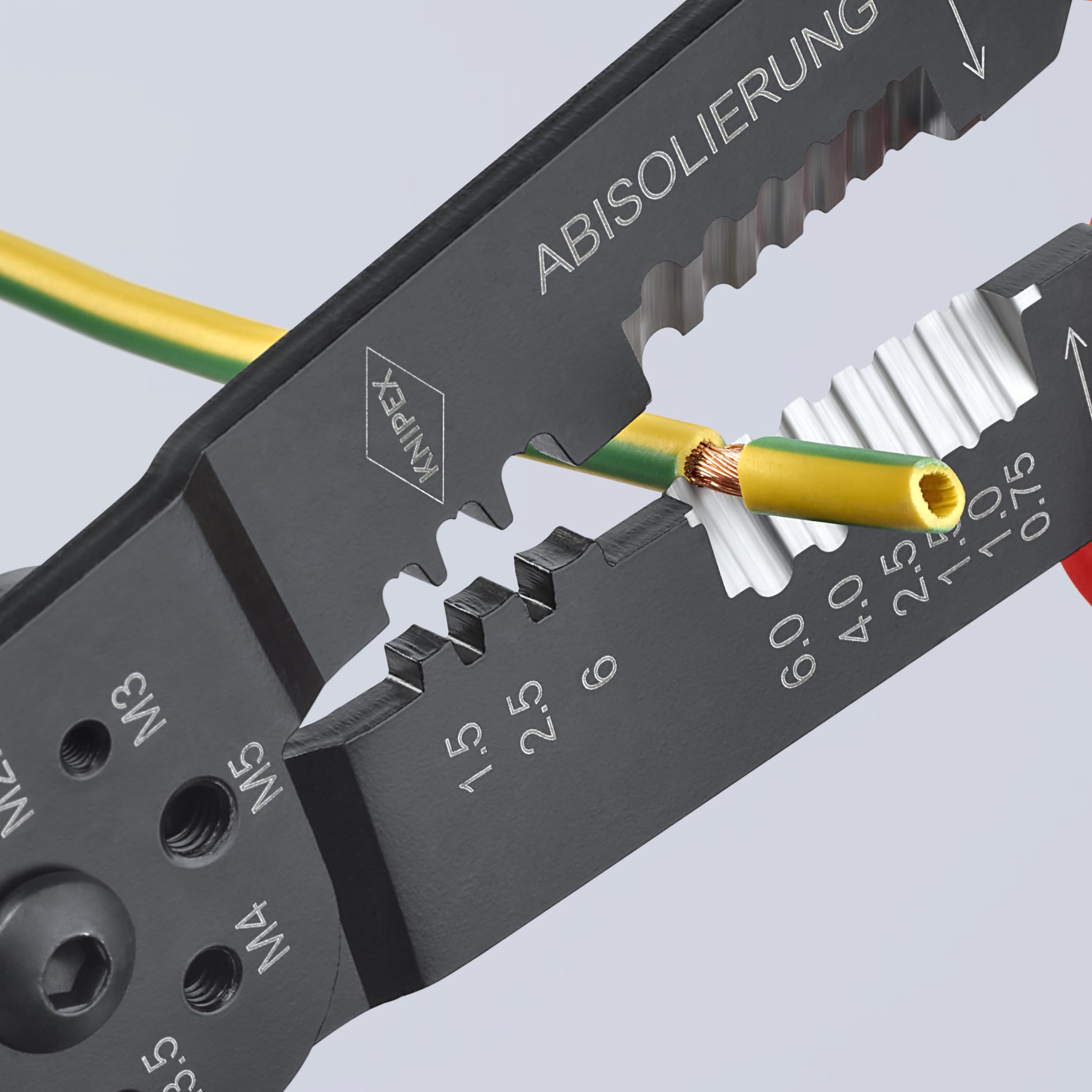 Knipex 97 22 240 crimping pliers threaded holes for brass screw cuts.
