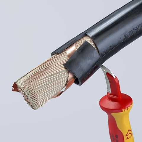KNIPEX 98 55 1,000V insulated dismantling knife application scenario in electrical maintenance.