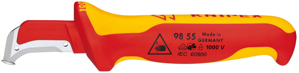 KNIPEX 98 55 1,000V insulated dismantling knife blade close-up for precise, safe blade handling.