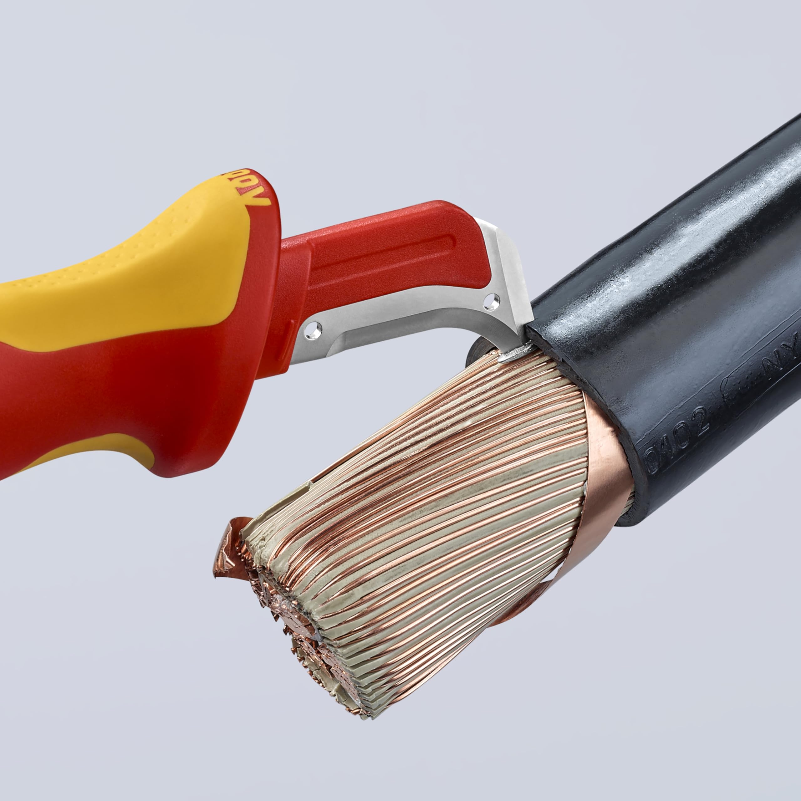 KNIPEX 98 55 1,000V insulated dismantling knife packaging view for safe handling.