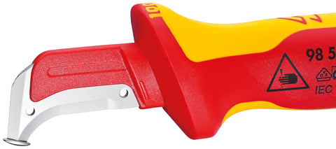KNIPEX 98 55 1,000V insulated dismantling knife protective cap close view for safe storage.