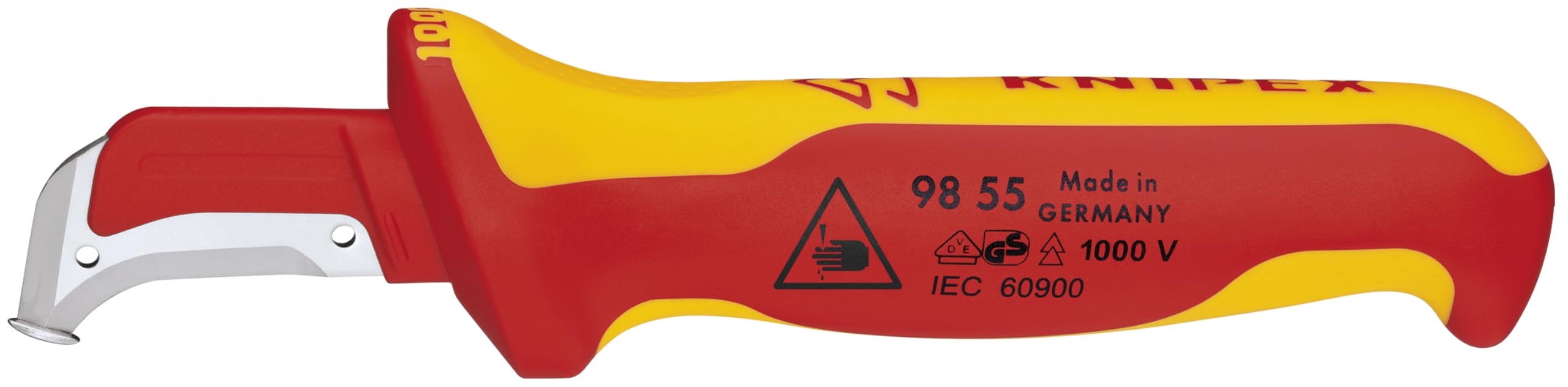KNIPEX 98 55 SB knife blade with guide shoe for safe conductor contact.