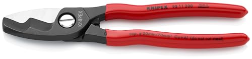 Ergonomic grip on KNIPEX cable shears reduces hand fatigue during long cuts.