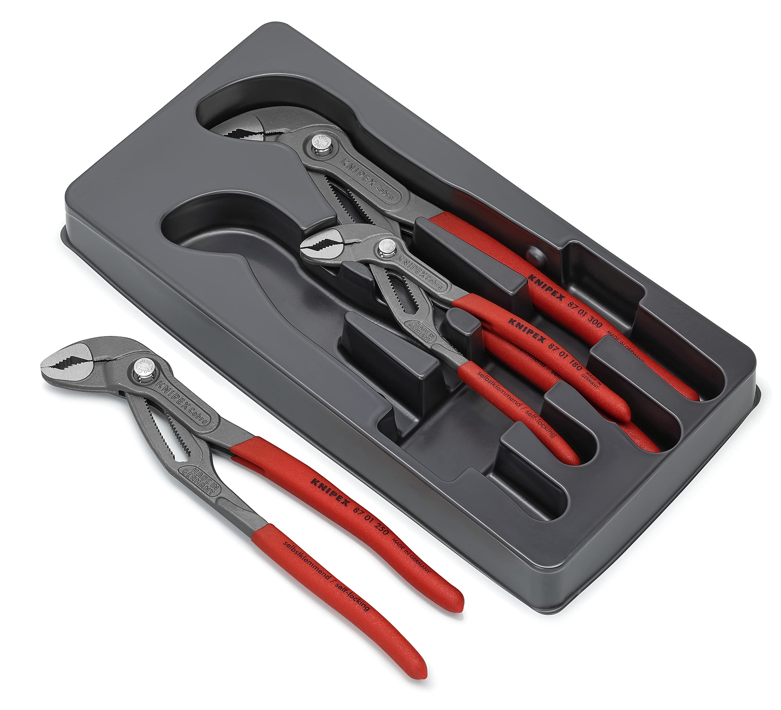 Knipex Cobra 3-piece set in a tray for tidier workspace.