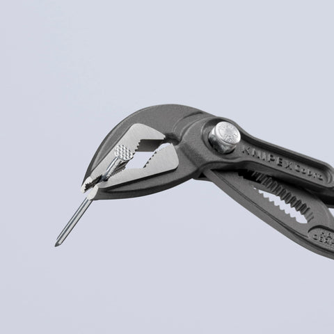 KNIPEX Cobra ES pinch guard protects fingers during adjustments.