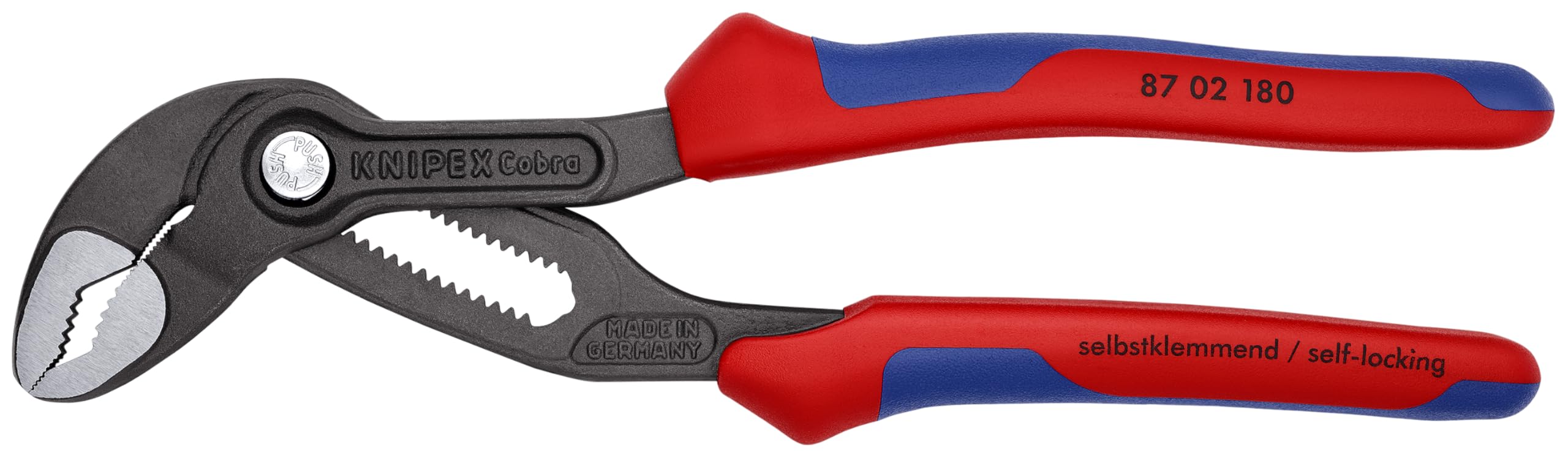 Knipex Cobra Pliers 8702180 with adjustment button for quick sizing on the workpiece