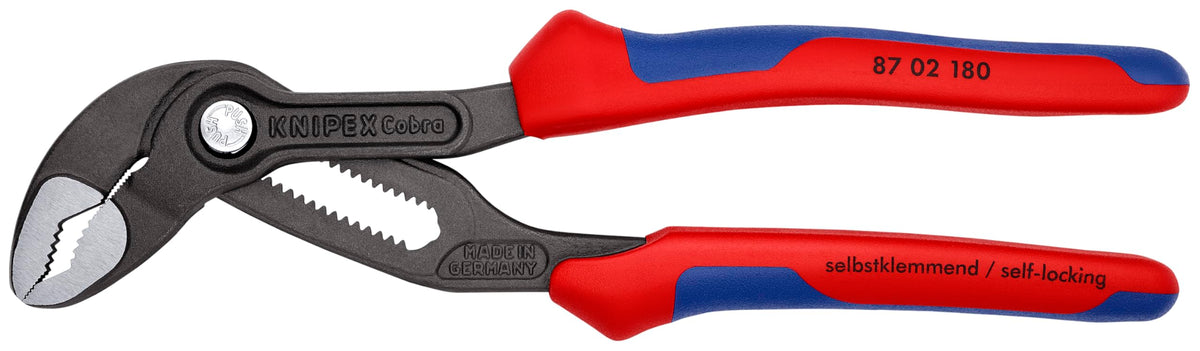 Knipex Cobra Pliers 8702180 with adjustment button for quick sizing on the workpiece