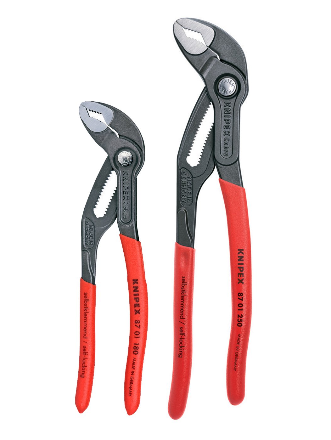 KNIPEX Cobra pliers set full view for versatile pipe and nut gripping.