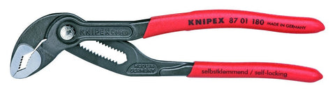 KNIPEX Cobra pliers with push-button adjustment for quick size changes.