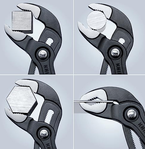 KNIPEX Cobra 10-inch pliers showing fast adjustment on workpiece