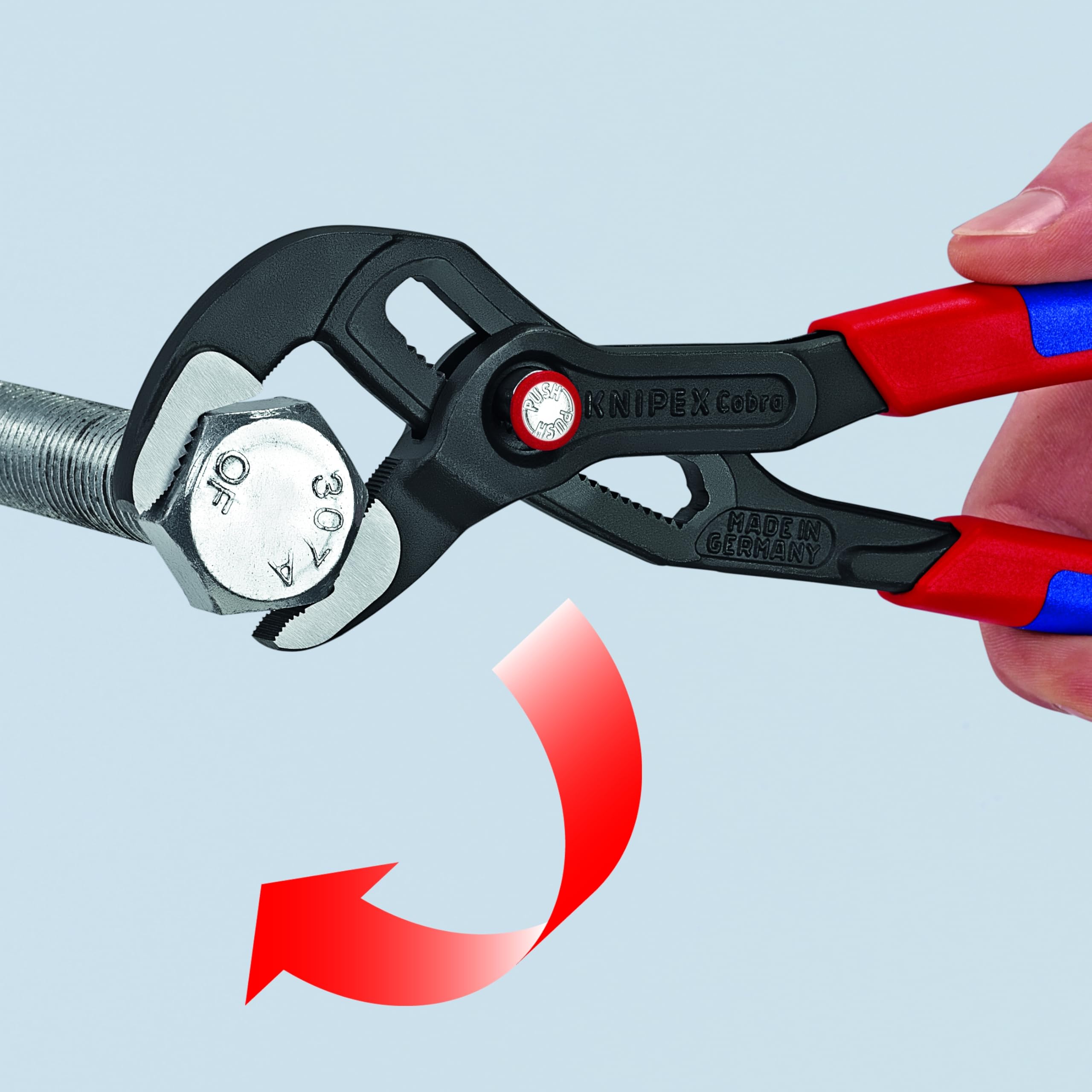 Knipex Cobra QuickSet showing fixed width after lock and button adjustment.