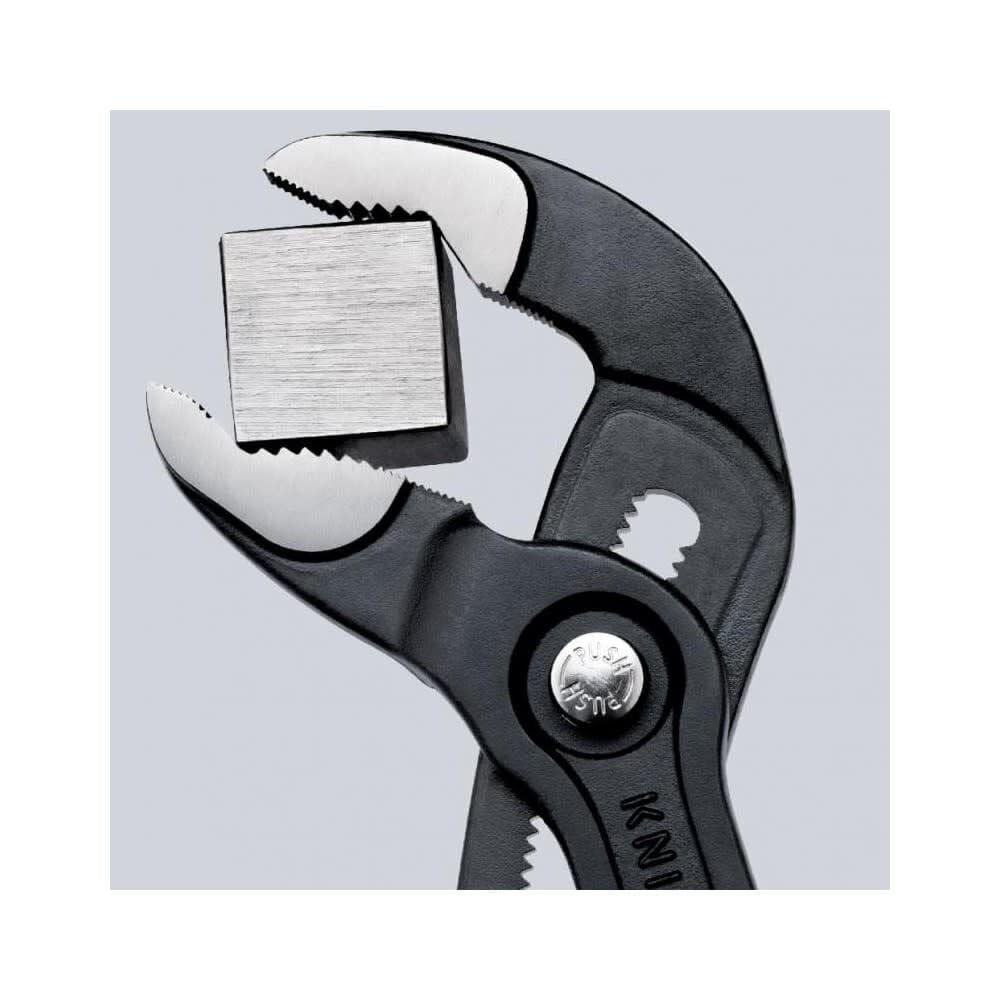KNIPEX Cobra water pump pliers 61 HRC teeth bite securely.