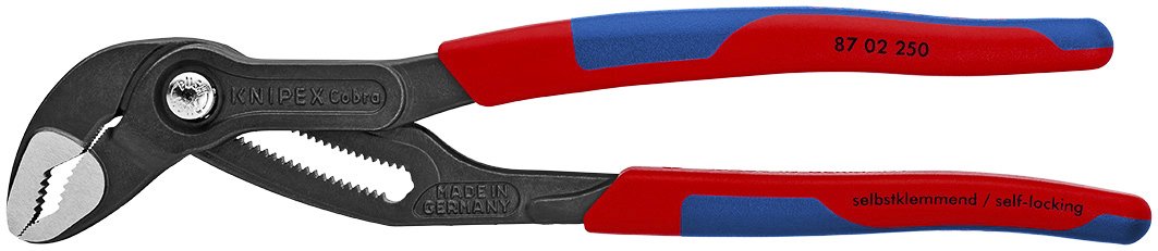 KNIPEX Cobra 87 02 250 with slim grips offers easy handling in tight spaces.