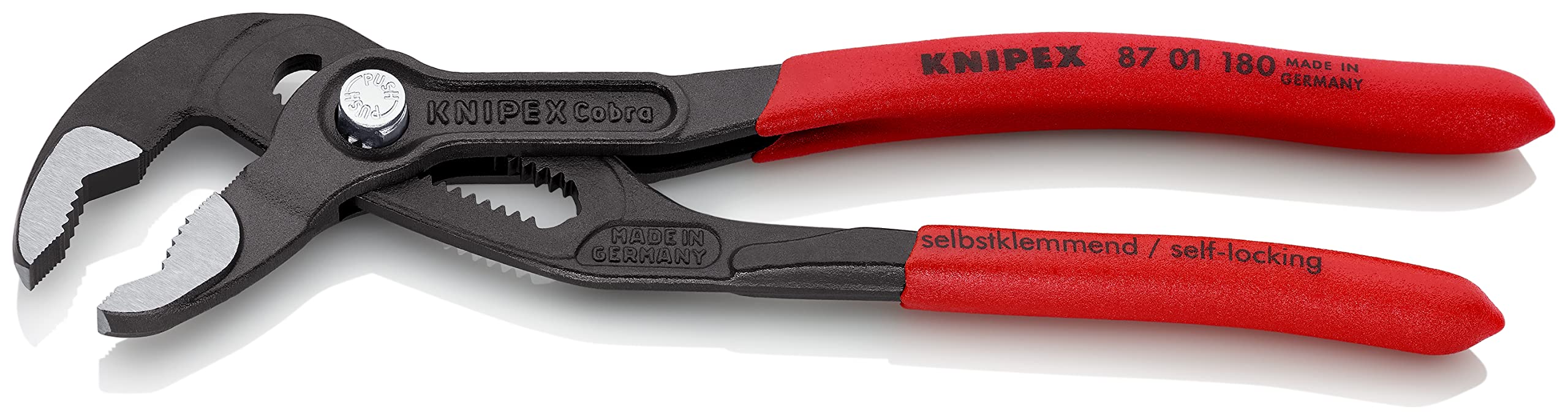 Knipex Cobra water-pump pliers close-up highlighting durable finish.