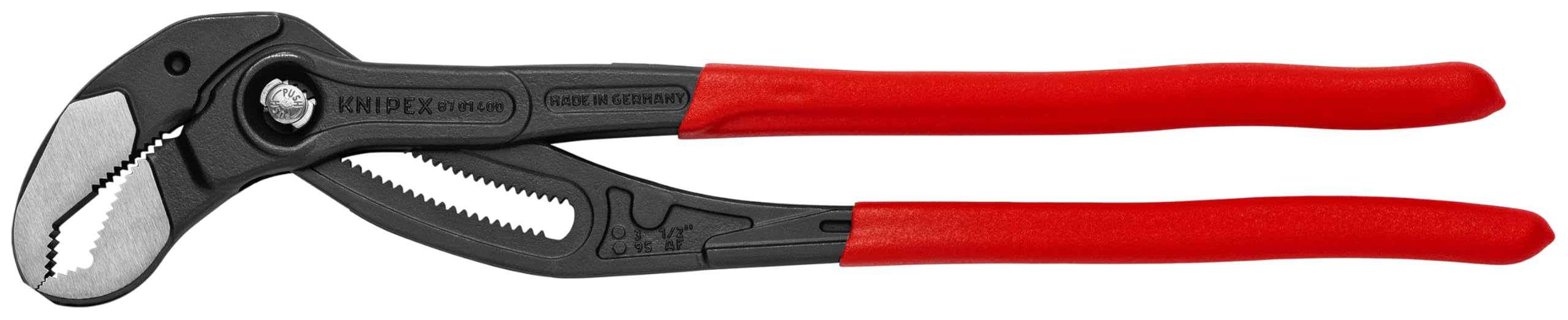 KNIPEX Cobra XL16 upper jaw grips the workpiece for fast adjustments.