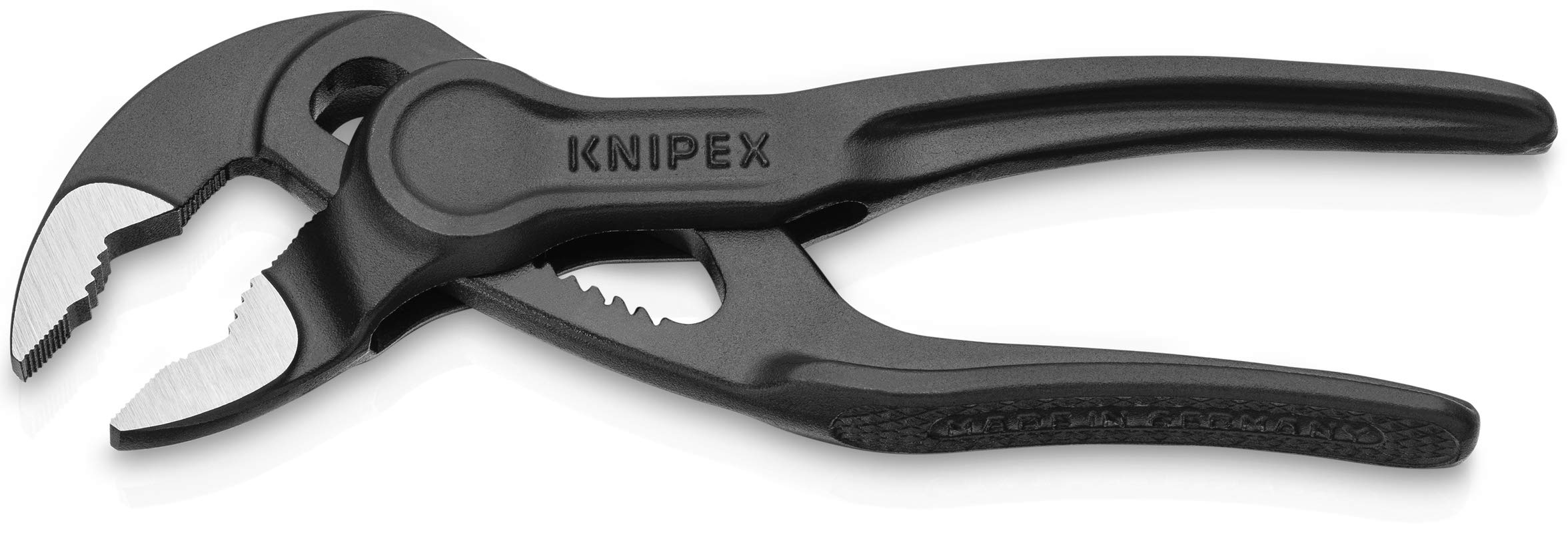 KNIPEX Cobra XS 4-inch pliers, quick-adjust mechanism enables one-handed setup.