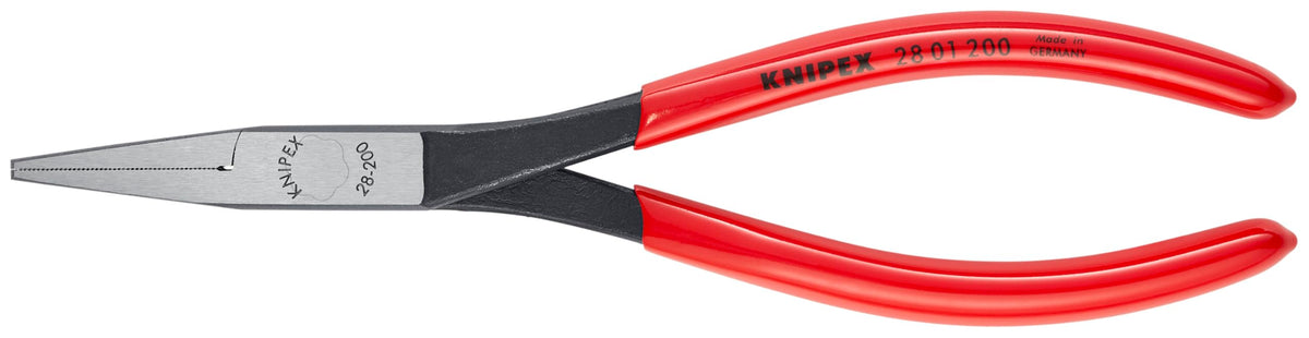 KNIPEX flat nose assembly pliers close-up showing serrated jaws for secure gripping.