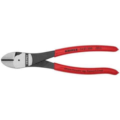 KNIPEX high-leverage diagonal cutters ergonomic handle close-up reduces hand fatigue.