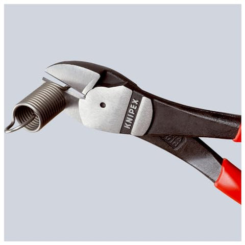 KNIPEX high-leverage diagonal cutters forged axle close-up for durability in heavy use.