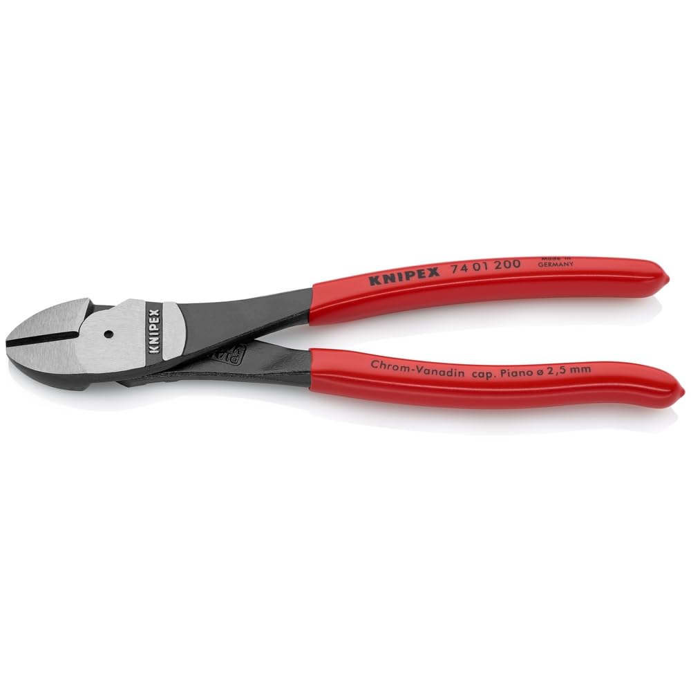 KNIPEX high-leverage diagonal cutters side view showing ergonomic grip for comfortable use.