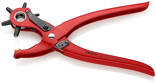KNIPEX revolving punch pliers with die-set for versatile hole sizes.