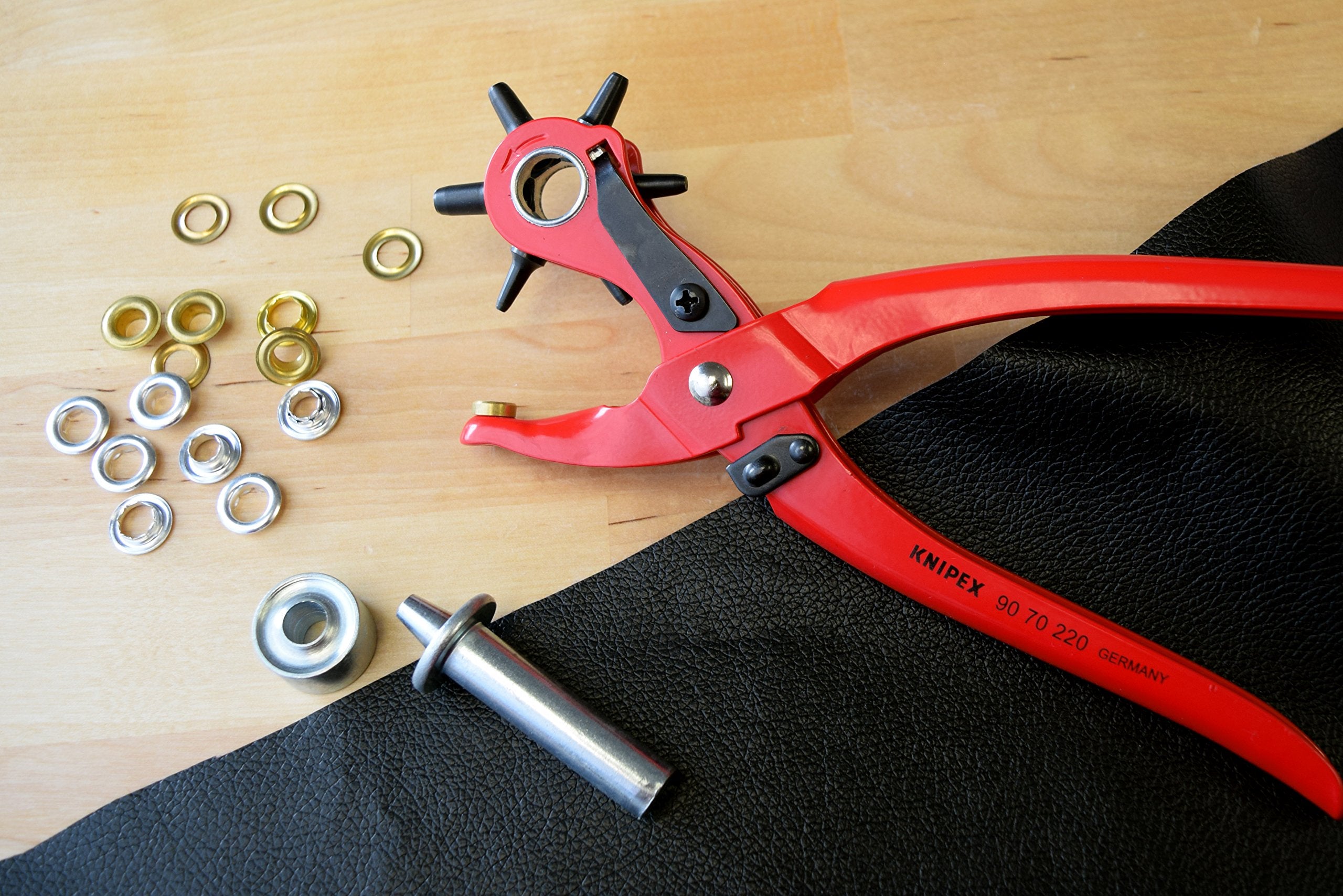 KNIPEX revolving punch pliers plastic material punching capability.