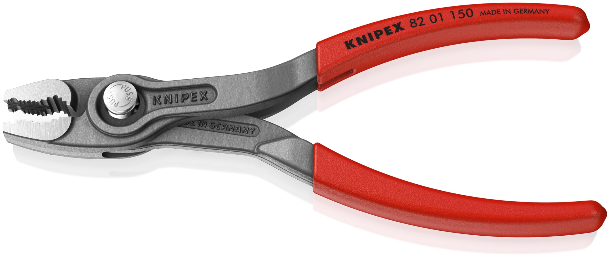 KNIPEX TwinGrip adjustment buttons lock settings for consistent reuse.