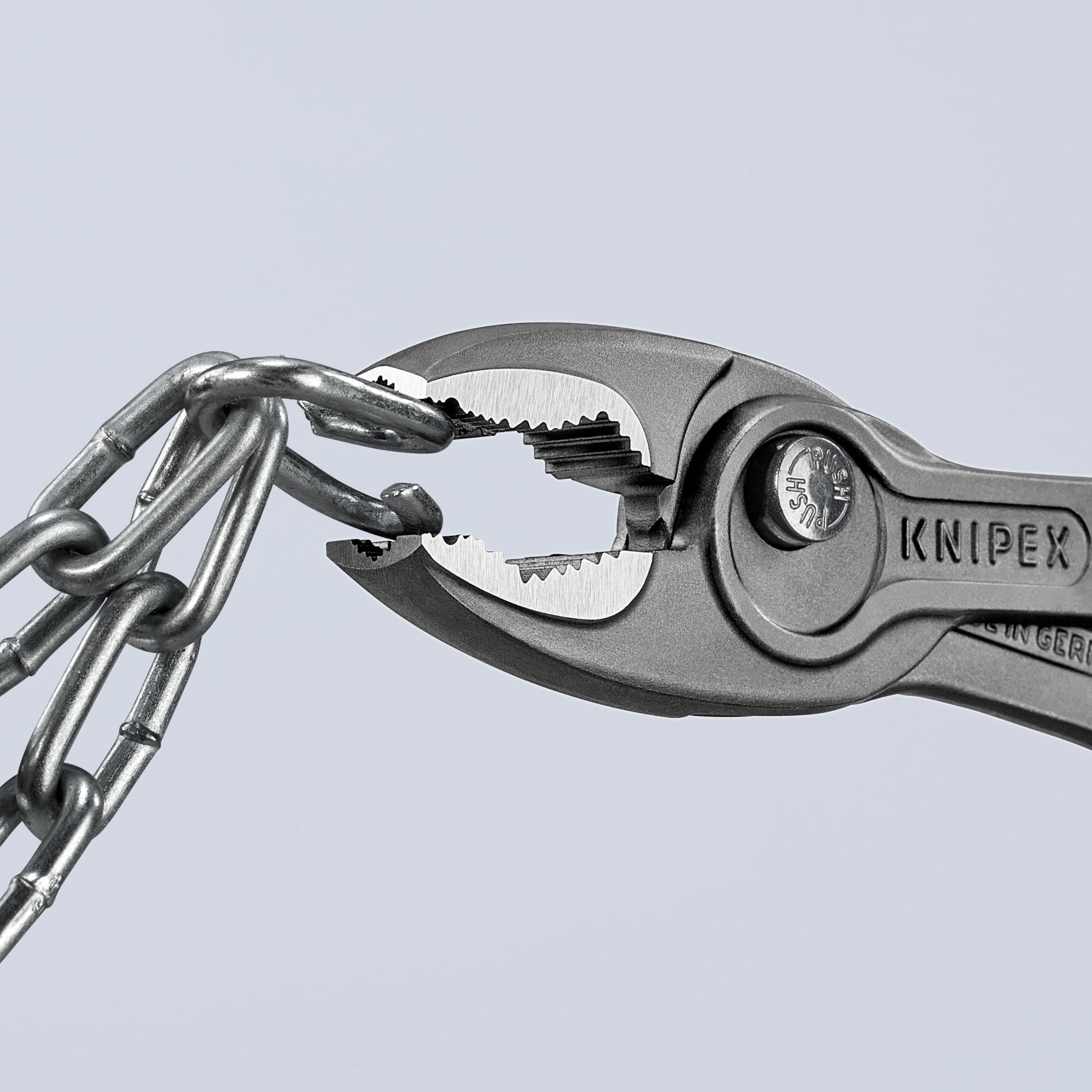 KNIPEX TwinGrip hardened teeth provide durable grip and long life.