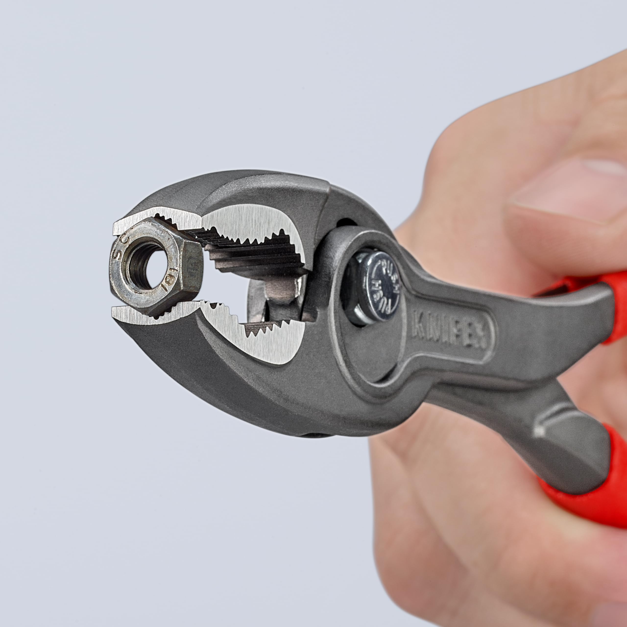 KNIPEX TwinGrip pinch guard helps keep fingers safe during use.