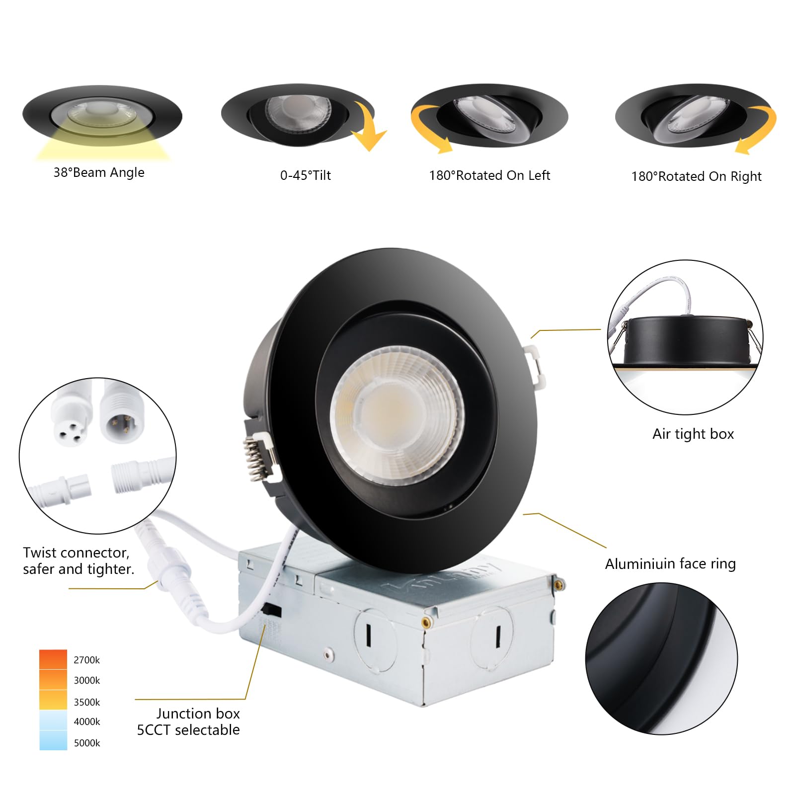 KnLnny Ware black 4in recessed light dimmable for smooth brightness control