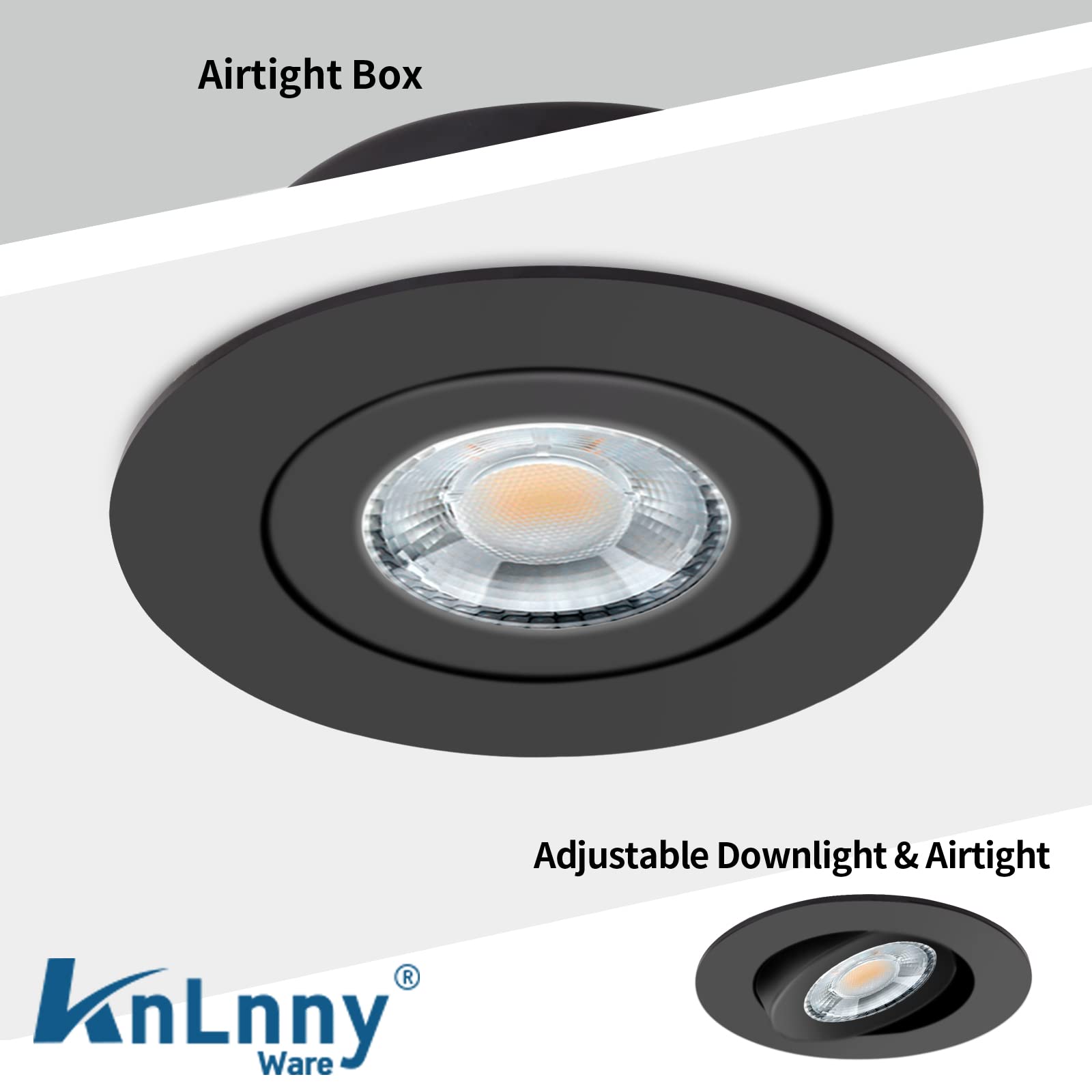 KnLnny Ware black gimbal 4in recessed light tilt adjustment demonstrating adjustable illumination