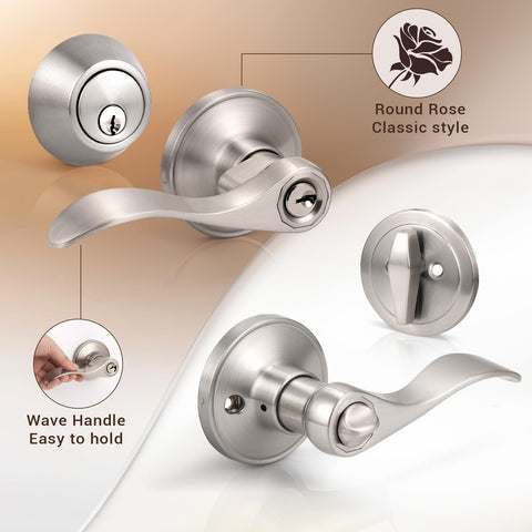 Wave-style Knobonly lever with satin nickel finish and smooth grip.