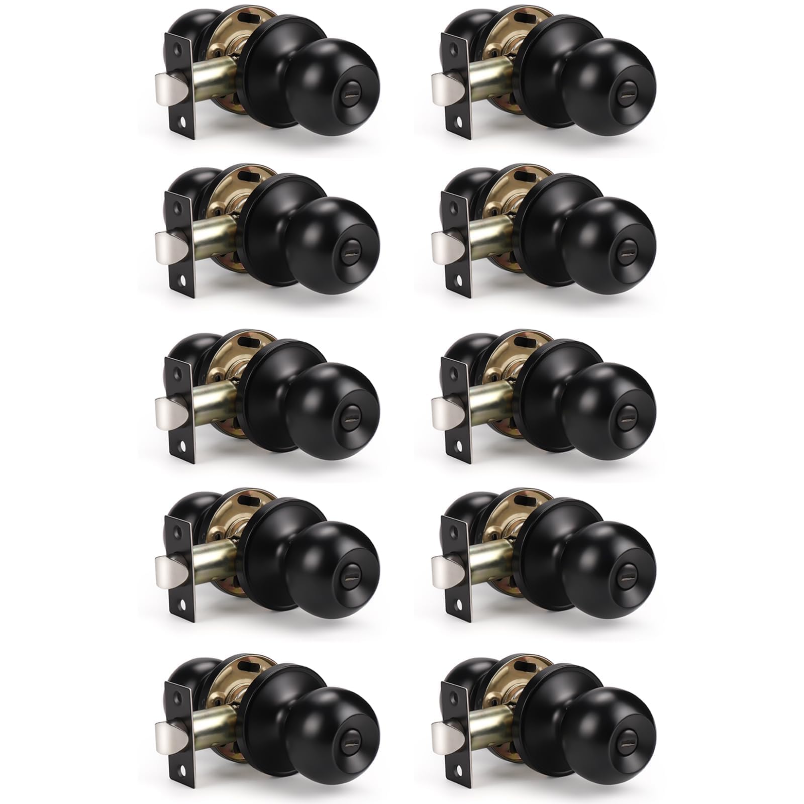 KNOBWELL 10-pack matte black privacy door knob with interior privacy use for bedrooms and bathrooms