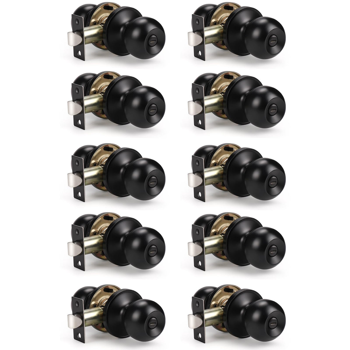 KNOBWELL 10-pack matte black privacy door knob with interior privacy use for bedrooms and bathrooms