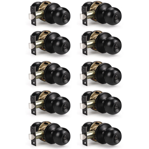 KNOBWELL 10-pack matte black privacy door knob with interior privacy use for bedrooms and bathrooms
