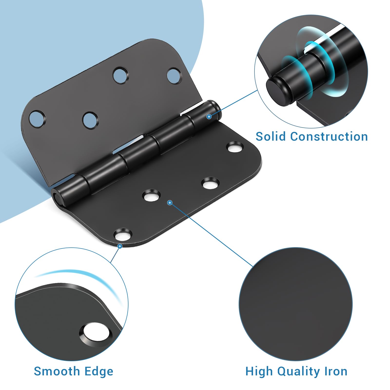 KNOBWELL 4x4 matte black hinge with 5/8-radius promotes smooth swing