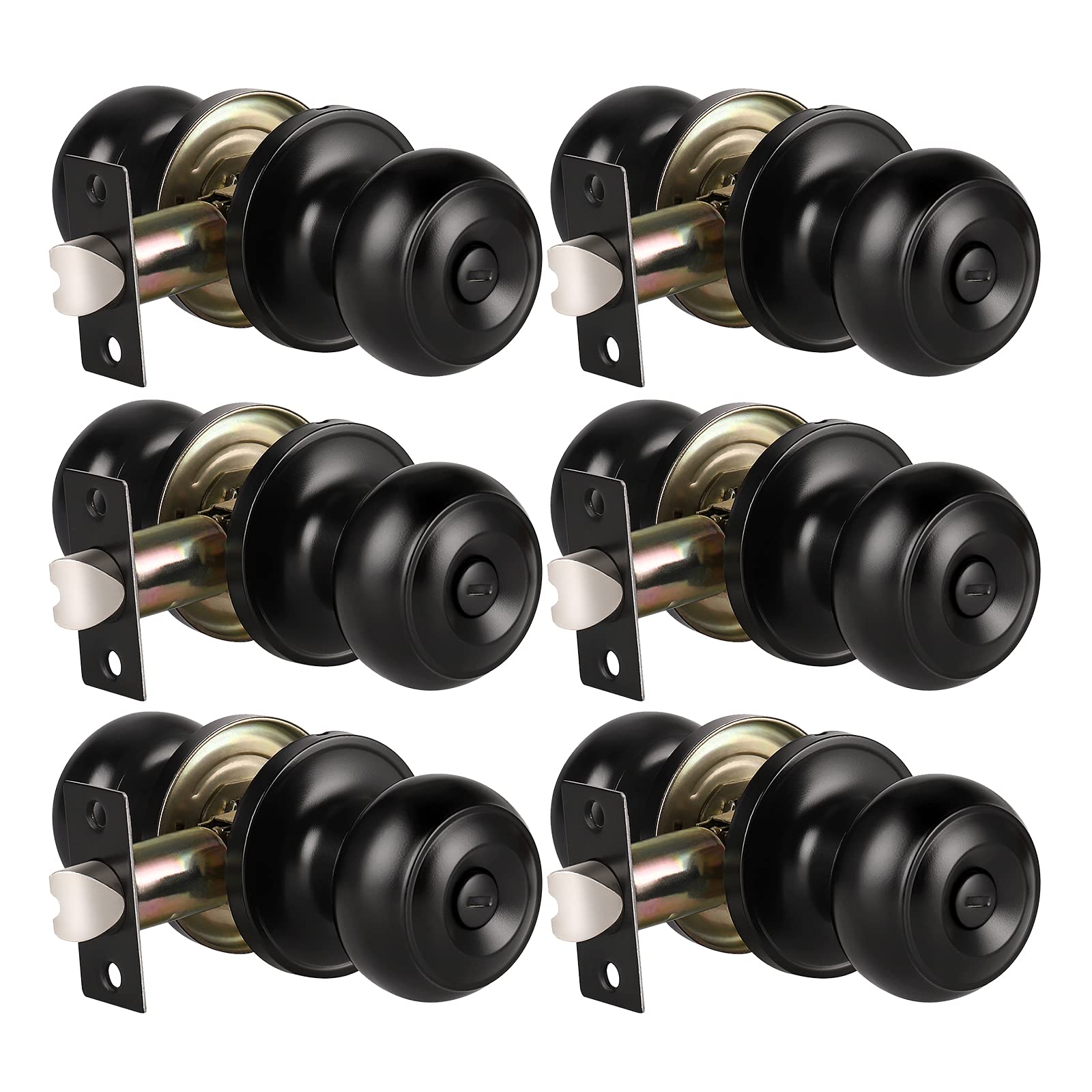 KNOBWELL 6 pack matte black privacy knobs for interior doors with smooth operation.
