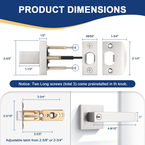 KNOBWELL adjustable latch fits 2-3/8 to 2-3/4 inch doors