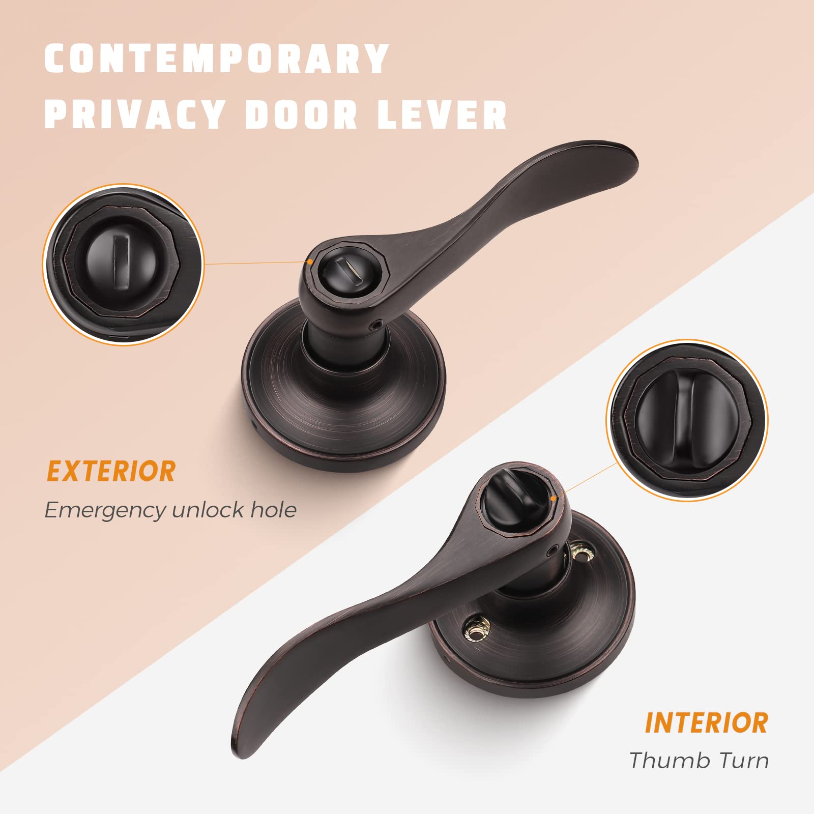 KNOBWELL bronze door handle with lock for bathroom privacy and easy emergencies.