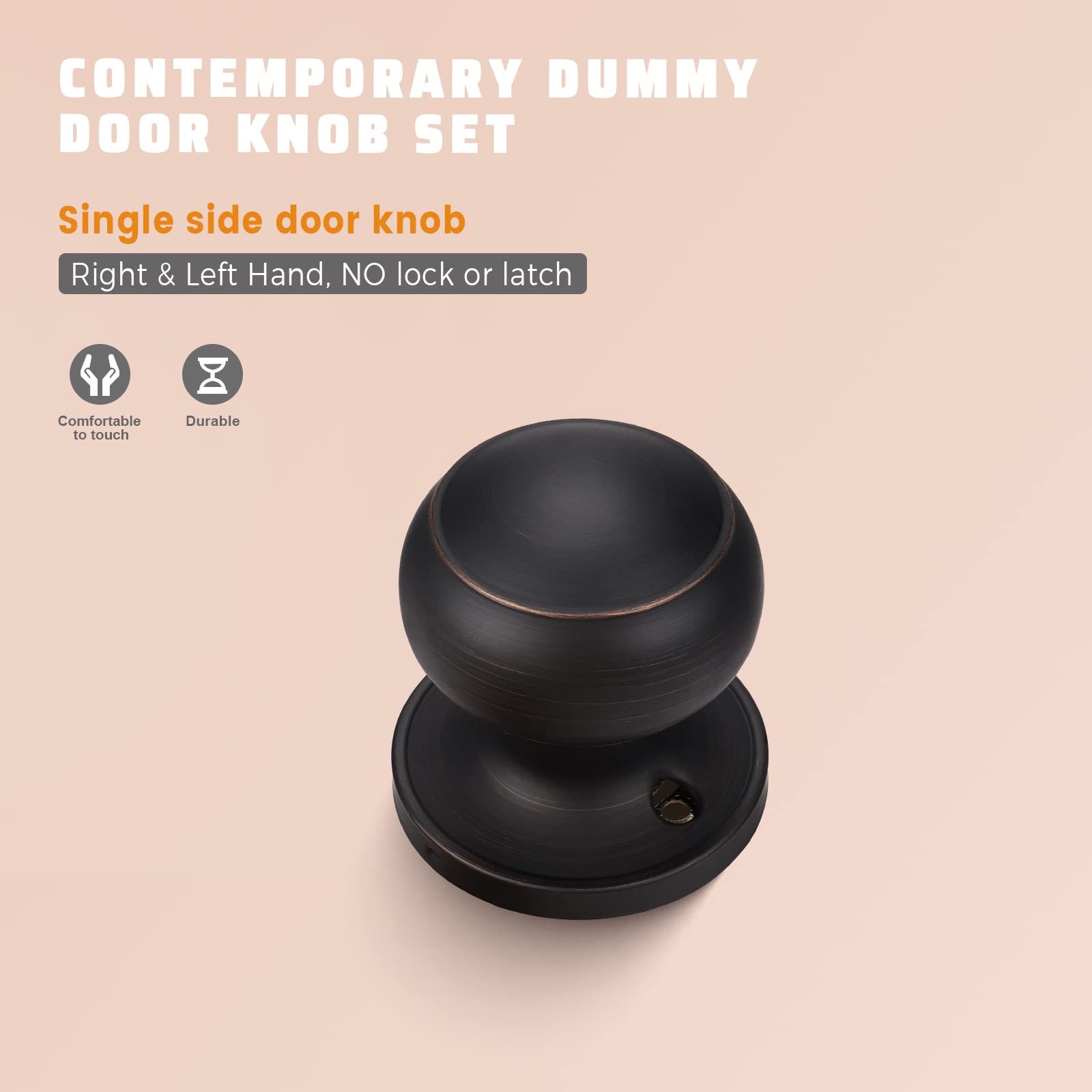 KNOBWELL dummy knob oil rubbed bronze installed on a door for decorative single-side use