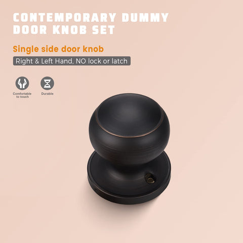 KNOBWELL dummy knob oil rubbed bronze installed on a door for decorative single-side use