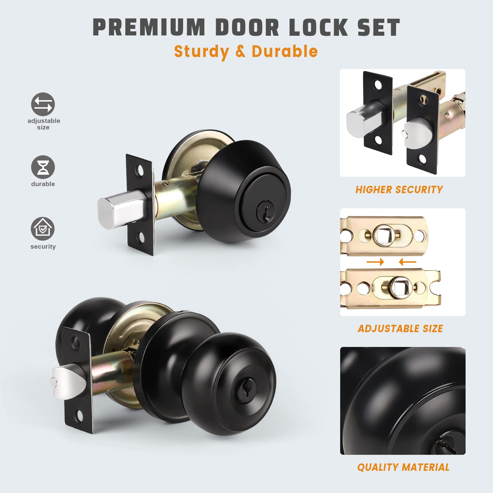 KNOBWELL exterior lockset with rust protection and anti-oxidation finish.