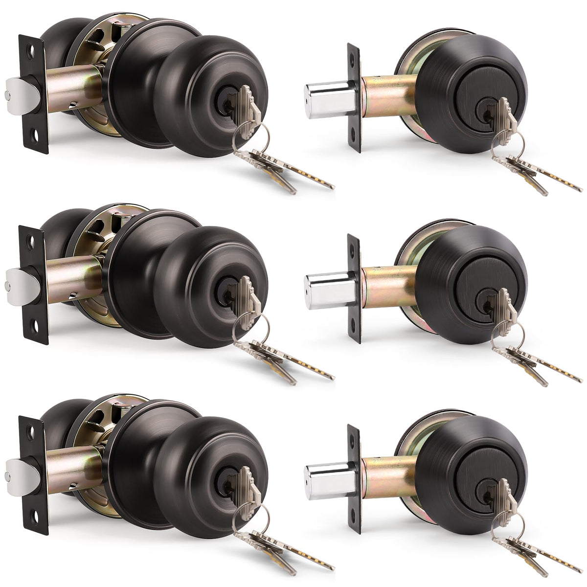 KNOBWELL keyed entry knob and deadbolt front view for secure exterior doors
