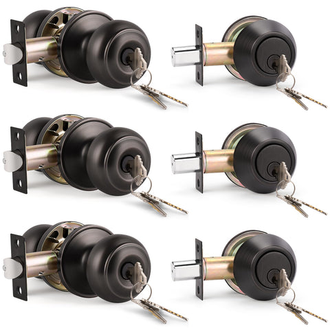 KNOBWELL keyed entry knob and deadbolt front view for secure exterior doors